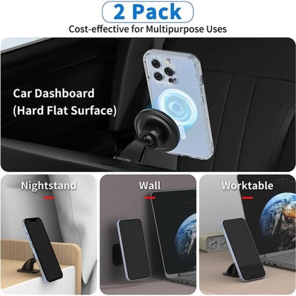 2Pack Compatible with MagSafe Car Mount,Magnetic Phone Holders for Car Dashboard - Picture 6 of 6